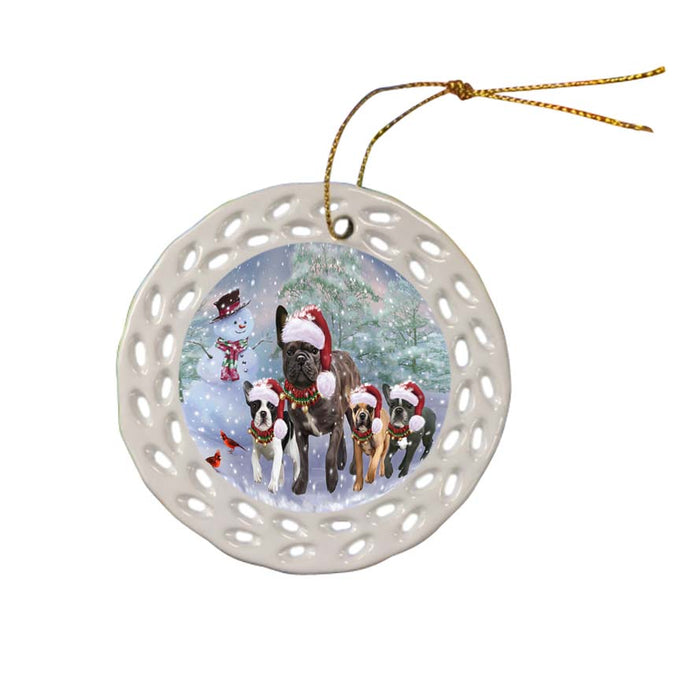 Christmas Running Family French Bulldogs Ceramic Doily Ornament DPOR55825