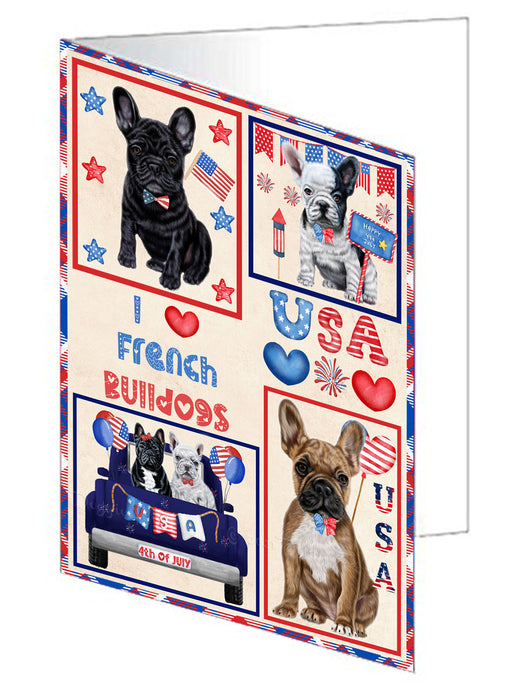 4th of July Independence Day I Love USA French Bulldogs Handmade Artwork Assorted Pets Greeting Cards and Note Cards with Envelopes for All Occasions and Holiday Seasons