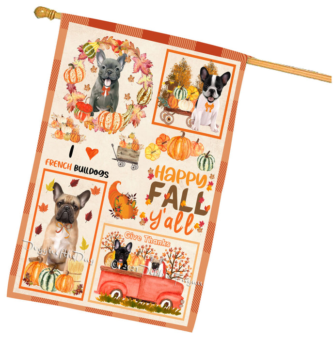 Happy Fall Y'all Pumpkin French Bulldogs House Flag Outdoor Decorative Double Sided Pet Portrait Weather Resistant Premium Quality Animal Printed Home Decorative Flags 100% Polyester