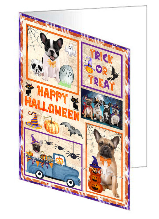 Happy Halloween Trick or Treat French Bulldogs Handmade Artwork Assorted Pets Greeting Cards and Note Cards with Envelopes for All Occasions and Holiday Seasons GCD76496