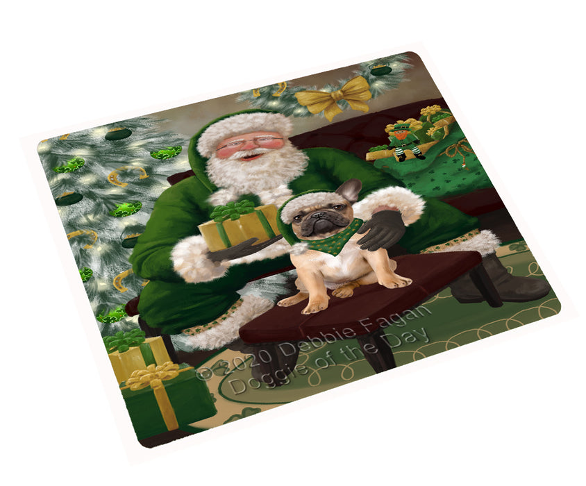 Christmas Irish Santa with Gift and French Bulldog Cutting Board - Easy Grip Non-Slip Dishwasher Safe Chopping Board Vegetables C78322