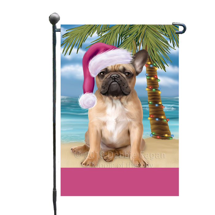 Personalized Summertime Happy Holidays Christmas French Bulldog on Tropical Island Beach  Custom Garden Flags GFLG-DOTD-A60474
