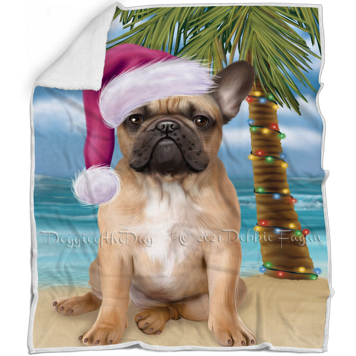 Summertime Happy Holidays Christmas French Bulldog Dog on Tropical Island Beach Blanket D172