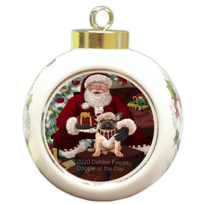 Santa's Christmas Surprise French Bulldog Round Ball Christmas Ornament RBPOR58021