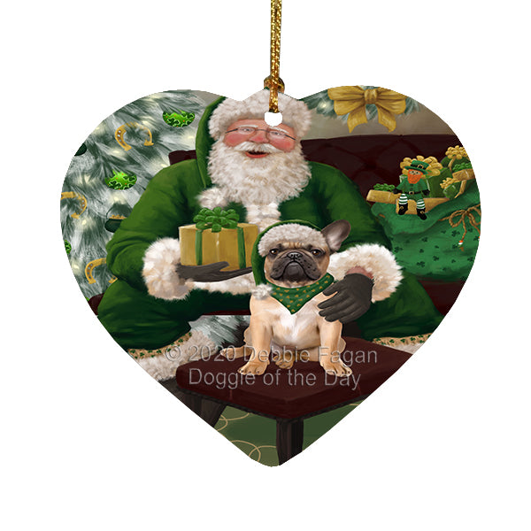 Christmas Irish Santa with Gift and French Bulldog Heart Christmas Ornament RFPOR58265
