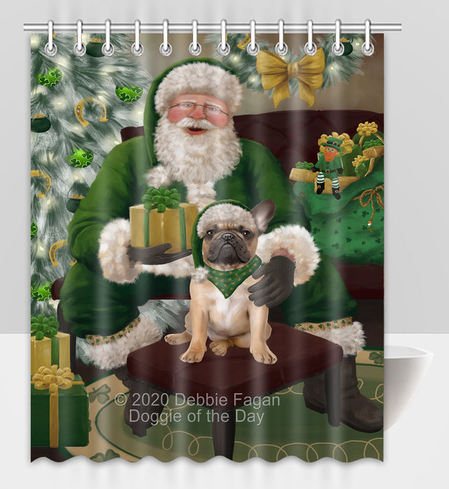 Christmas Irish Santa with Gift and French Bulldog Shower Curtain Bathroom Accessories Decor Bath Tub Screens SC133