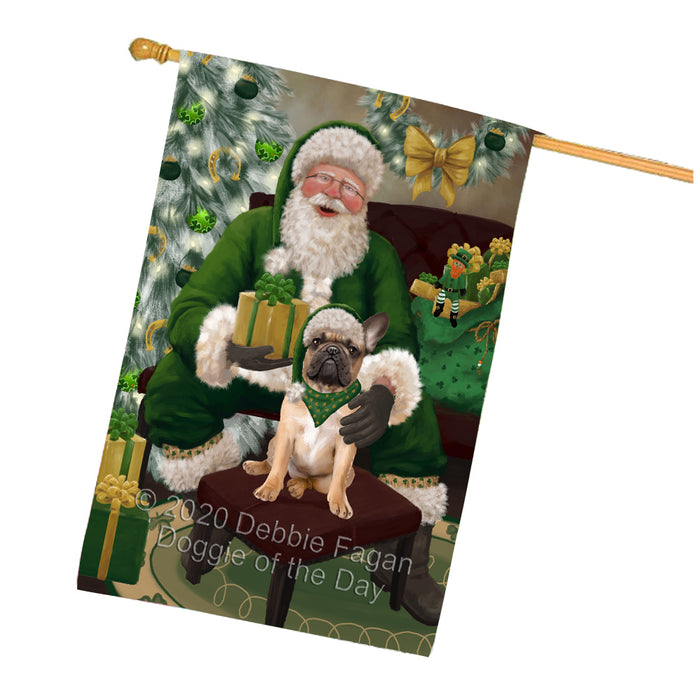 Christmas Irish Santa with Gift and French Bulldog House Flag FLG66695