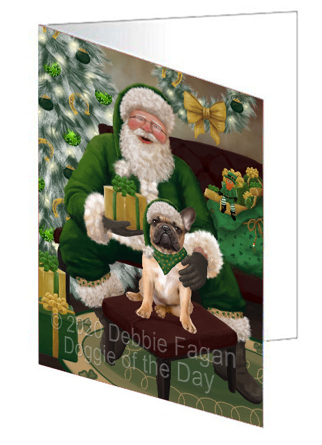 Christmas Irish Santa with Gift and French Bulldog Handmade Artwork Assorted Pets Greeting Cards and Note Cards with Envelopes for All Occasions and Holiday Seasons GCD75839