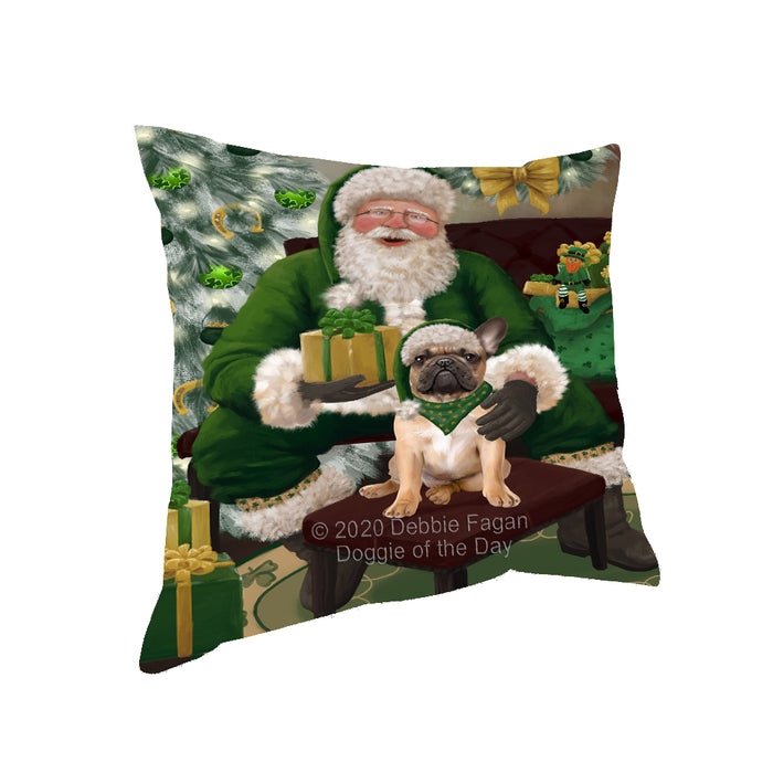 Christmas Irish Santa with Gift and Wire Fox Terrier Dog Pillow PIL86772