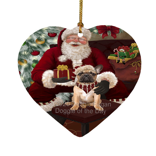 Santa's Christmas Surprise French Bulldog Heart Christmas Ornament RFPOR58363