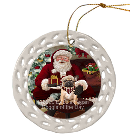 Santa's Christmas Surprise French Bulldog Doily Ornament DPOR59583