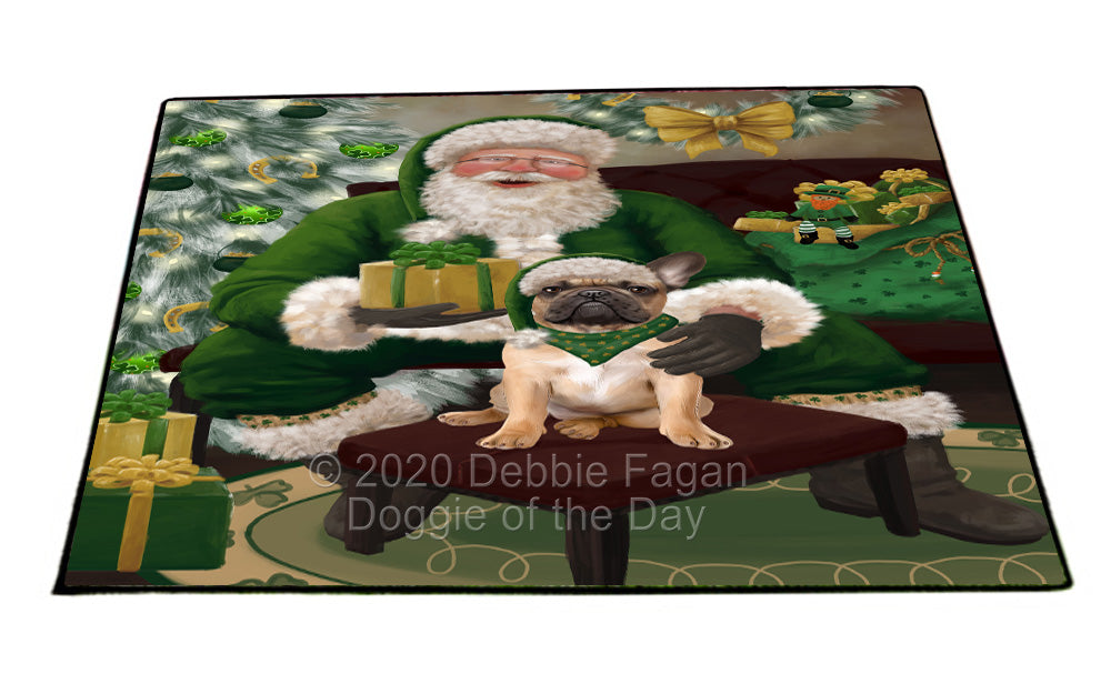 Christmas Irish Santa with Gift and French Bulldog Indoor/Outdoor Welcome Floormat - Premium Quality Washable Anti-Slip Doormat Rug FLMS57142
