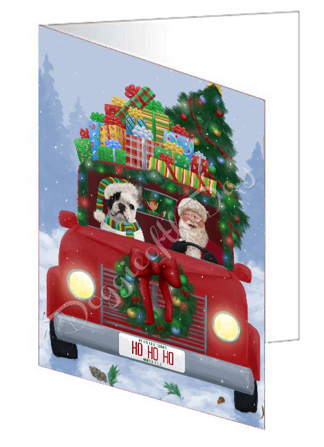 Christmas Honk Honk Red Truck Here Comes with Santa and French Bulldog Handmade Artwork Assorted Pets Greeting Cards and Note Cards with Envelopes for All Occasions and Holiday Seasons GCD75548