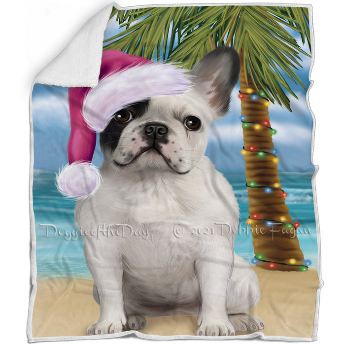 Summertime Happy Holidays Christmas French Bulldog Dog on Tropical Island Beach Blanket D173
