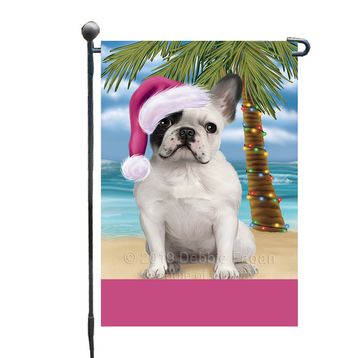 Personalized Summertime Happy Holidays Christmas French Bulldog on Tropical Island Beach  Custom Garden Flags GFLG-DOTD-A60475