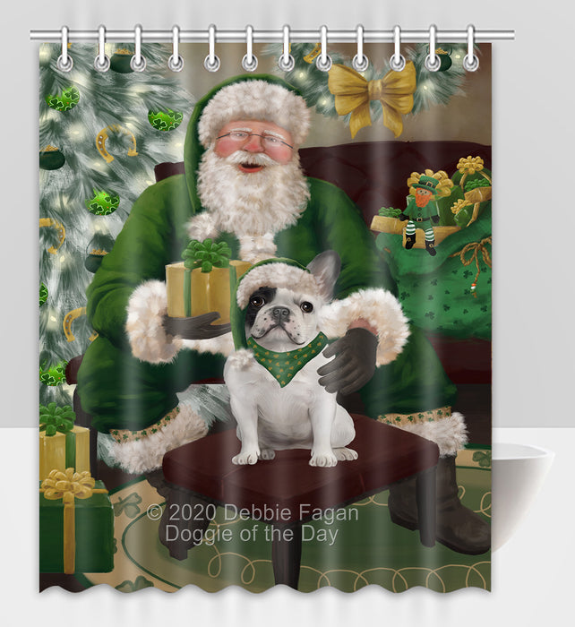 Christmas Irish Santa with Gift and French Bulldog Shower Curtain Bathroom Accessories Decor Bath Tub Screens SC134