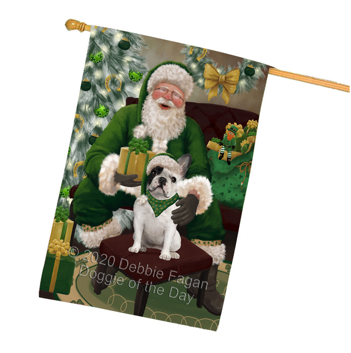 Christmas Irish Santa with Gift and French Bulldog House Flag FLG66696