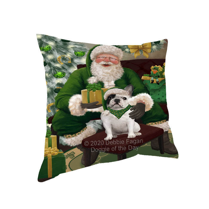 Christmas Irish Santa with Gift and French Bulldog Pillow PIL86776