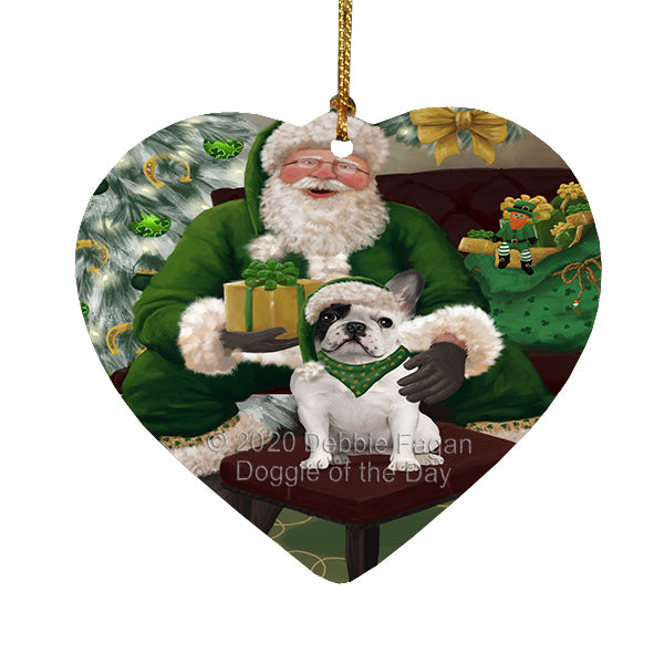 Christmas Irish Santa with Gift and French Bulldog Heart Christmas Ornament RFPOR58266
