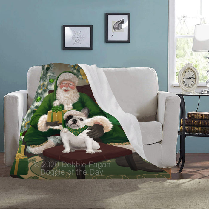 Christmas Irish Santa with Gift and French Bulldog Blanket BLNKT141328