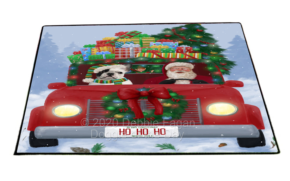 Christmas Honk Honk Red Truck Here Comes with Santa and French Bulldog Indoor/Outdoor Welcome Floormat - Premium Quality Washable Anti-Slip Doormat Rug FLMS56851