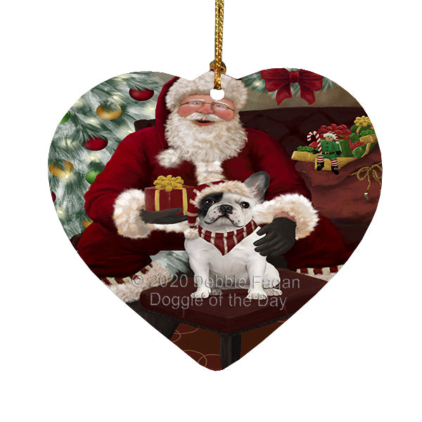 Santa's Christmas Surprise French Bulldog Heart Christmas Ornament RFPOR58364
