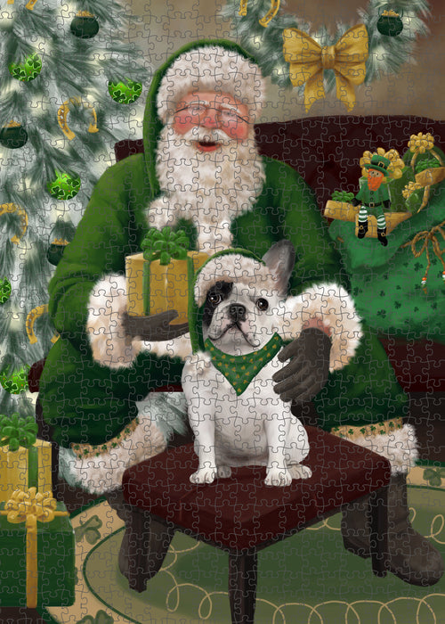 Christmas Irish Santa with Gift and French Bulldog Puzzle with Photo Tin PUZL100396
