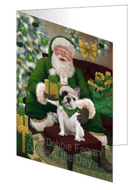 Christmas Irish Santa with Gift and French Bulldog Handmade Artwork Assorted Pets Greeting Cards and Note Cards with Envelopes for All Occasions and Holiday Seasons GCD75842