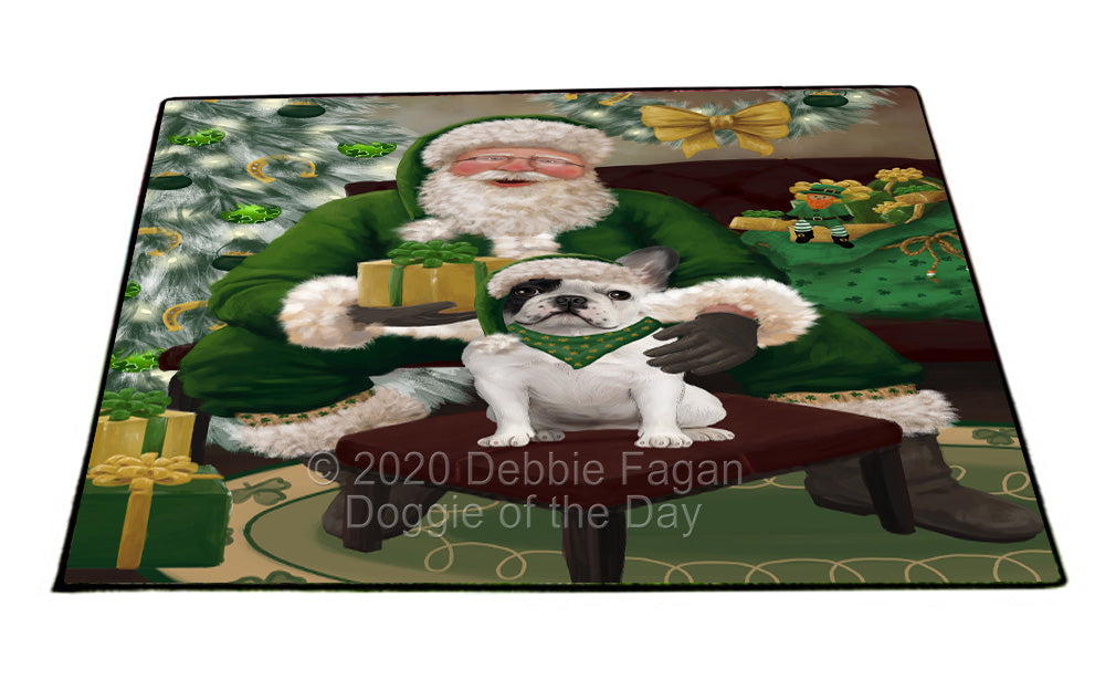 Christmas Irish Santa with Gift and French Bulldog Indoor/Outdoor Welcome Floormat - Premium Quality Washable Anti-Slip Doormat Rug FLMS57145
