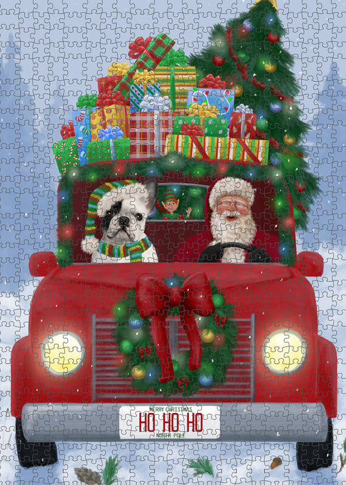 Christmas Honk Honk Red Truck Here Comes with Santa and French Bulldog Puzzle with Photo Tin PUZL100004