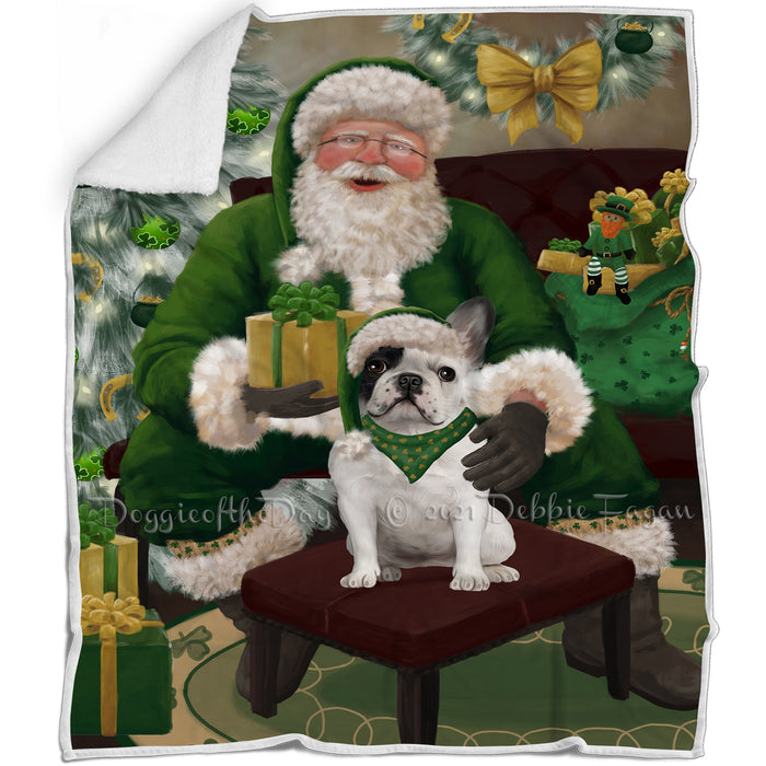 Christmas Irish Santa with Gift and French Bulldog Blanket BLNKT141328