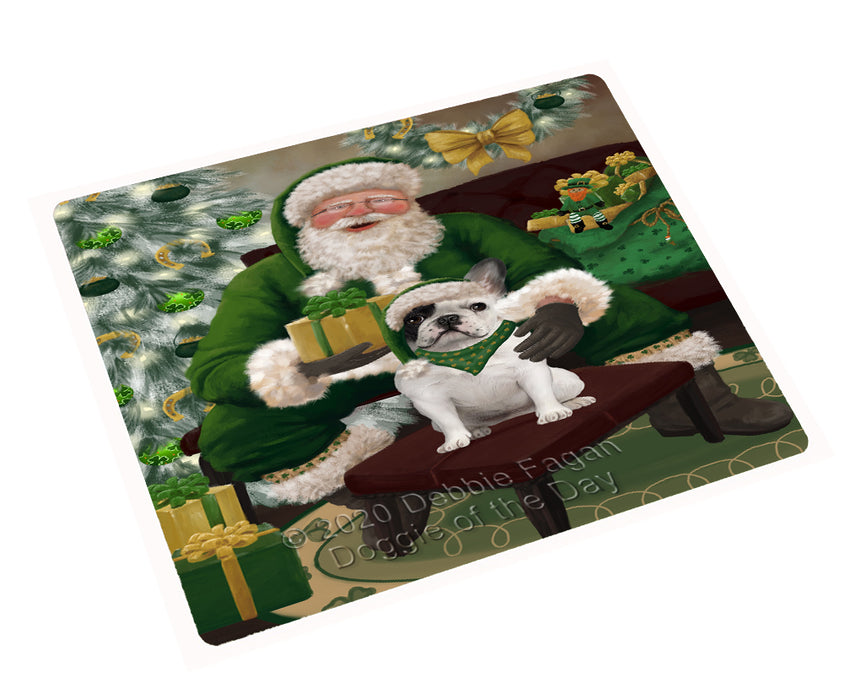 Christmas Irish Santa with Gift and French Bulldog Cutting Board - Easy Grip Non-Slip Dishwasher Safe Chopping Board Vegetables C78325