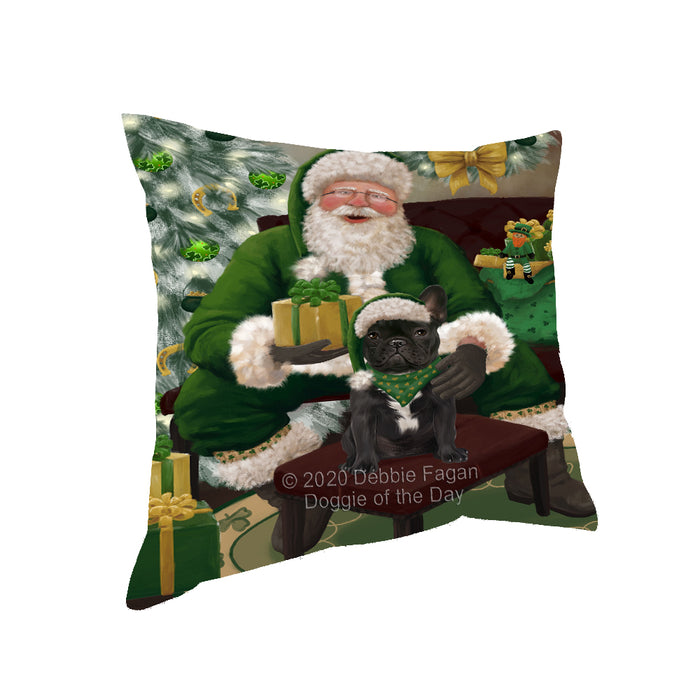 Christmas Irish Santa with Gift and French Bulldog Pillow PIL86780