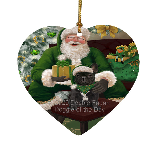 Christmas Irish Santa with Gift and French Bulldog Heart Christmas Ornament RFPOR58267