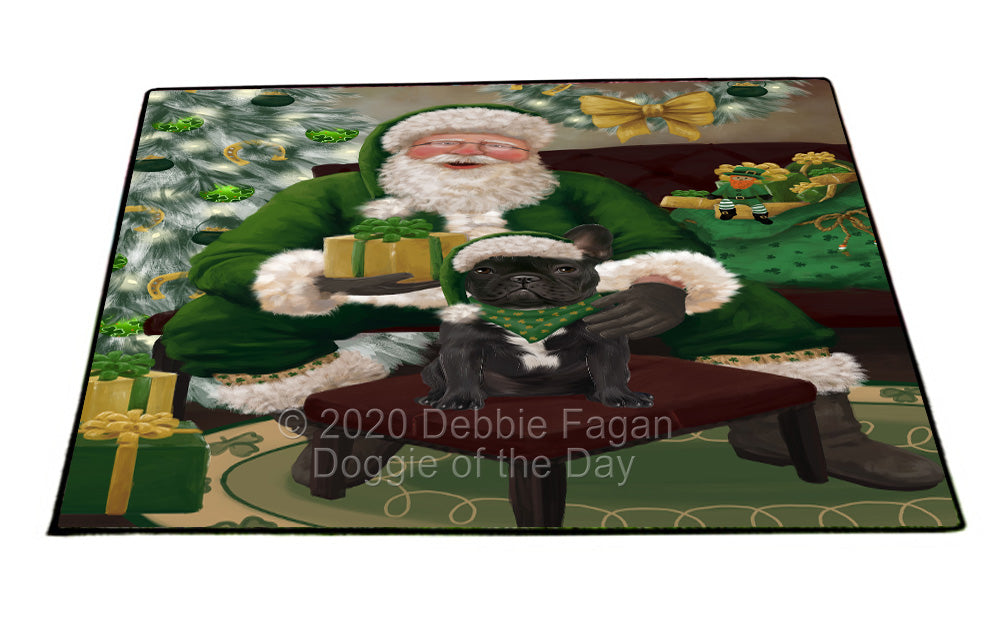 Christmas Irish Santa with Gift and French Bulldog Indoor/Outdoor Welcome Floormat - Premium Quality Washable Anti-Slip Doormat Rug FLMS57148