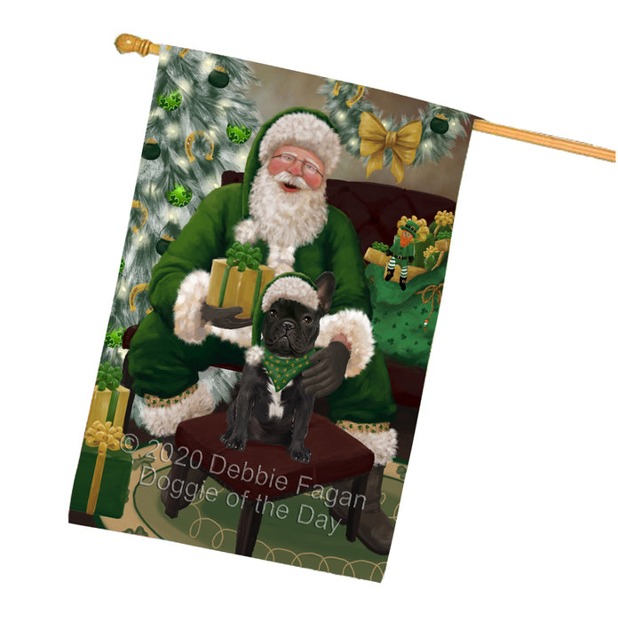 Christmas Irish Santa with Gift and French Bulldog House Flag FLG66697