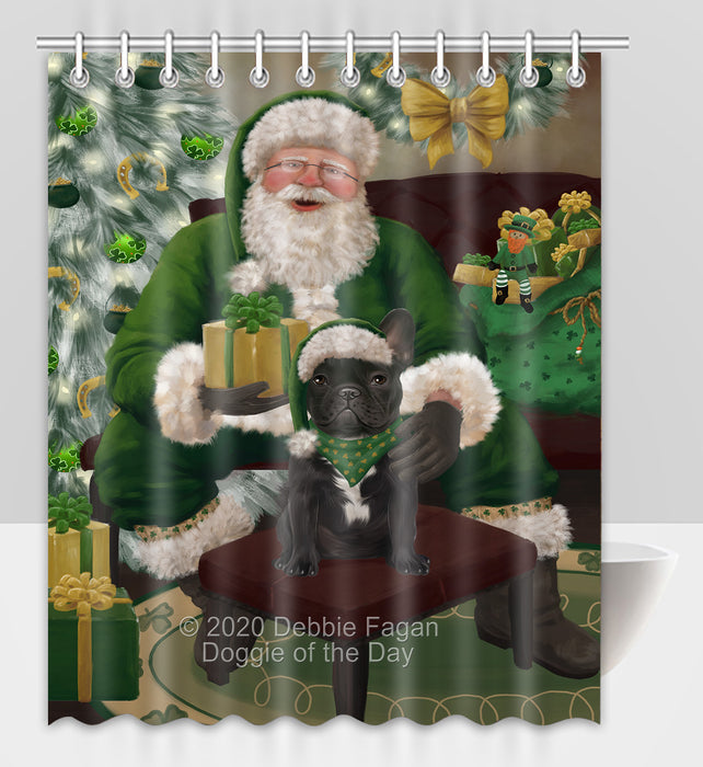 Christmas Irish Santa with Gift and French Bulldog Shower Curtain Bathroom Accessories Decor Bath Tub Screens SC135