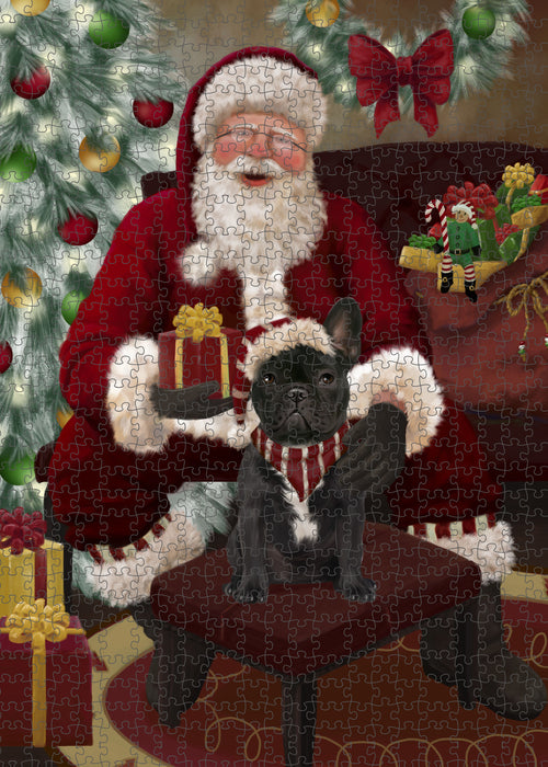 Santa's Christmas Surprise French Bulldog Puzzle with Photo Tin PUZL100792