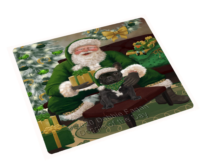 Christmas Irish Santa with Gift and French Bulldog Cutting Board - Easy Grip Non-Slip Dishwasher Safe Chopping Board Vegetables C78328