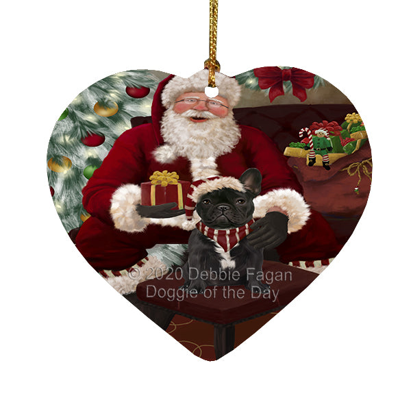 Santa's Christmas Surprise French Bulldog Heart Christmas Ornament RFPOR58365
