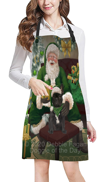 Christmas Irish Santa with Gift and French Bulldog Apron Apron-48301