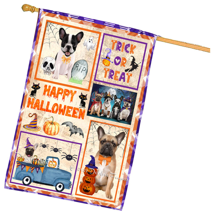 Happy Halloween Trick or Treat French Bulldogs House Flag Outdoor Decorative Double Sided Pet Portrait Weather Resistant Premium Quality Animal Printed Home Decorative Flags 100% Polyester