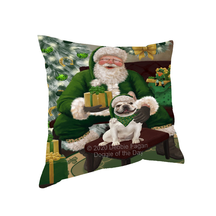 Christmas Irish Santa with Gift and French Bulldog Pillow PIL86784