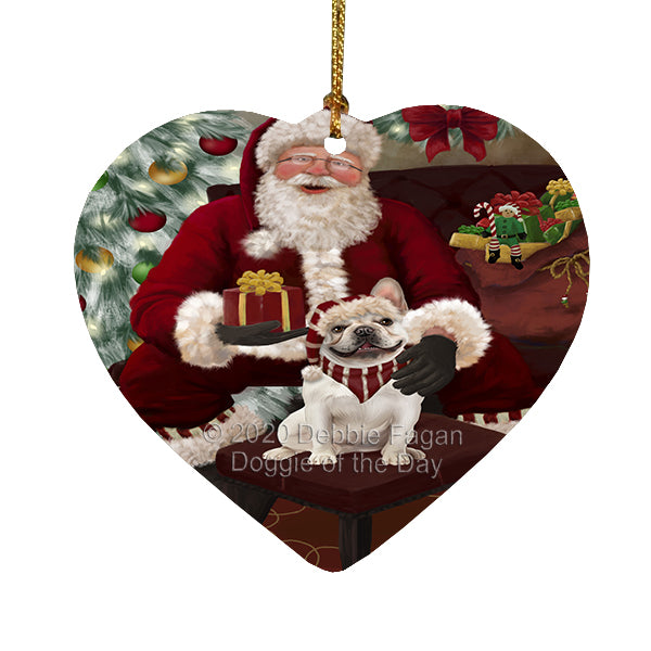Santa's Christmas Surprise French Bulldog Heart Christmas Ornament RFPOR58366