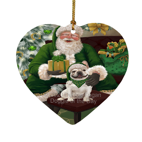 Christmas Irish Santa with Gift and French Bulldog Heart Christmas Ornament RFPOR58268