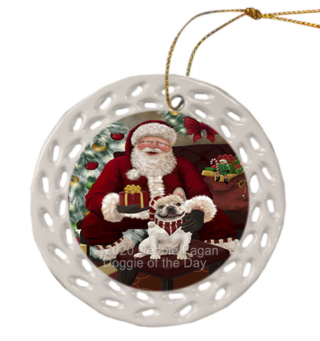 Santa's Christmas Surprise French Bulldog Doily Ornament DPOR59586