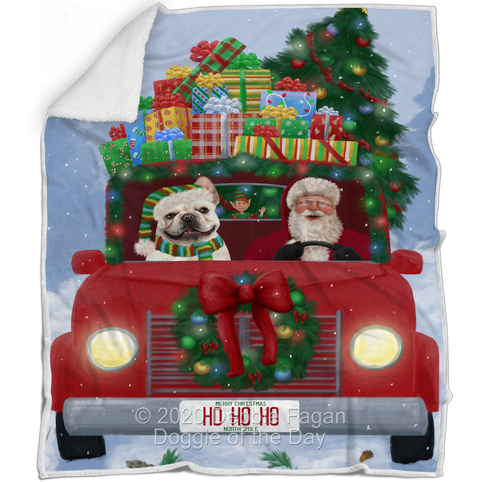 Christmas Honk Honk Red Truck Here Comes with Santa and French Bulldog Blanket BLNKT140848