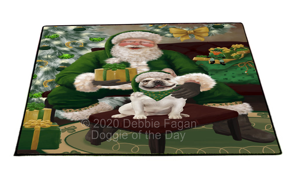 Christmas Irish Santa with Gift and French Bulldog Indoor/Outdoor Welcome Floormat - Premium Quality Washable Anti-Slip Doormat Rug FLMS57151