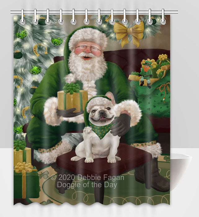 Christmas Irish Santa with Gift and French Bulldog Shower Curtain Bathroom Accessories Decor Bath Tub Screens SC136