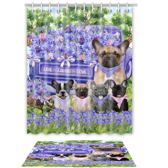 French Bulldog Shower Curtain & Bath Mat Set, Custom, Explore a Variety of Designs, Personalized, Curtains with hooks and Rug Bathroom Decor, Halloween Gift for Dog Lovers